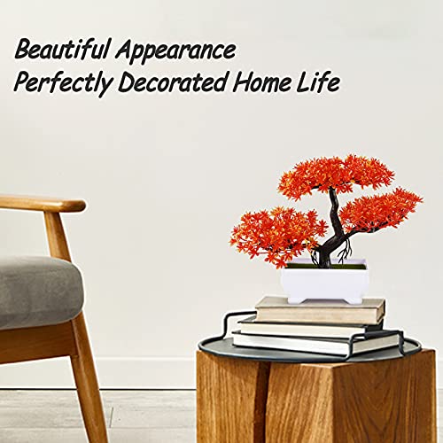 Frjjthchy Mini Artificial Bonsai Tree Plants With Plastic Cement Pots For Home Office Décor (Orange) #TOP2