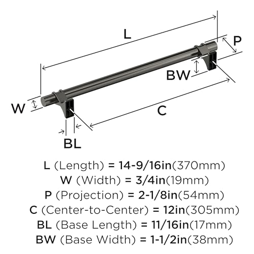Image of Amerock Davenport 12 inch (305mm) Center-to-Center Gunmetal Appliance Pull, BP36697GM