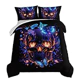 HOSIMA Death Skull Heads Comforter Gothic Bedding Sets,Horror Theme Halloween Bedding Comforter Sets for Teen Girls Boys Room Decor,Butterfly Floral Comforter Queen Size Bed with 2 Pillowcases.
