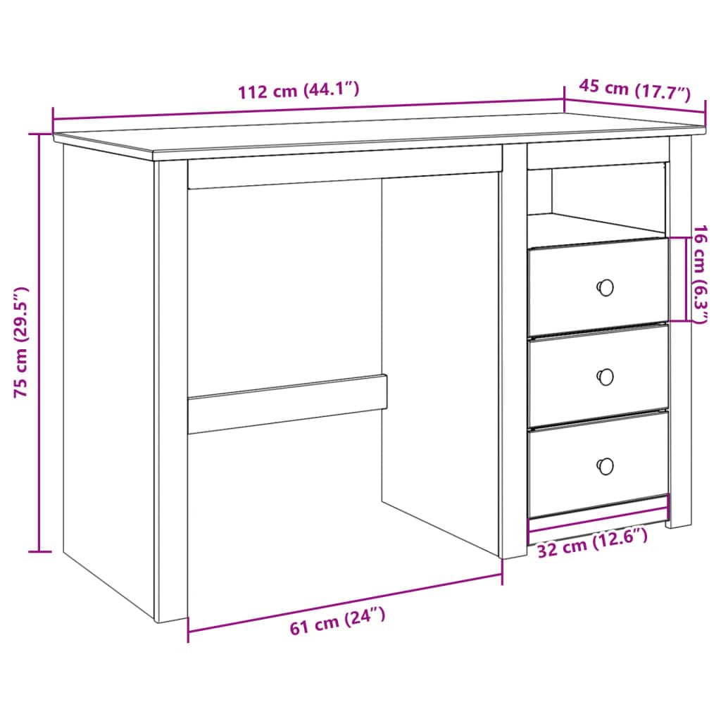 Genérico Escritorio Panama Madera Maciza de Pino 112x45x75 cm,Mobiliario,Mobiliario de Oficina,Escritorios-4016389