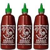 The Original Huy Fong Sriracha, 28 OZ Rooster Sriracha Chili Sauce, Spicy Flavor Hot Sauce W/Chili Pepper, Low Carb Classic Cook Sriracha Chili Paste for Hotdogs Eggs Burgers Soups Tacos, 3-Pack
