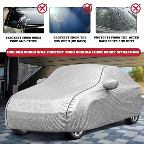Image of Avecrew 100% Waterproof Car Cover for i20 All Model Mirror & Antenna Pocket Triple Stitched, Dustproof Full Body Protection (Heat & UV Resistant, Silver)