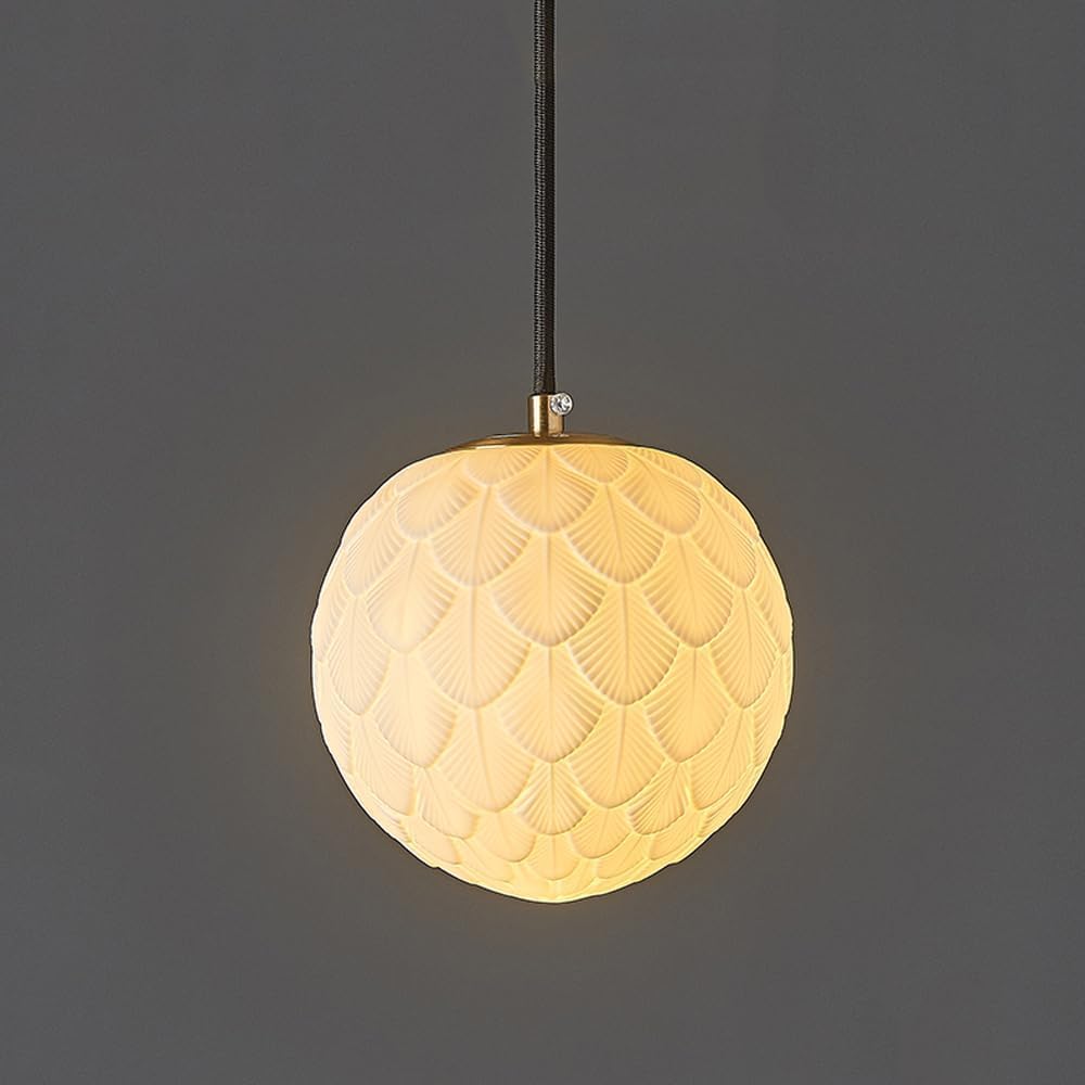 Suspension céramique blanche texture feuille de pêcher et lustres modernes laiton