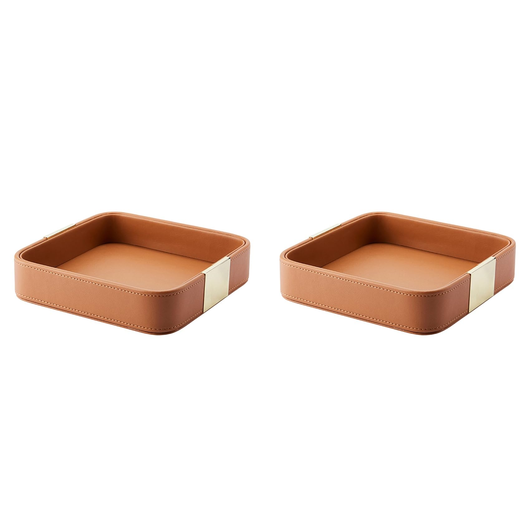 Vjsujehgy 2X Leather Desktop Storage Tray Square Storage Key Tray European Jewelry Leather Drawer