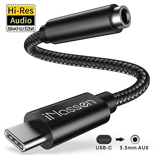 Adattatore USB C a Jack 3.5mm,iNassen Adapter da Tipo C Jack Cuffie 3.5mm Connettore USB-C Femmina Audio Aux per Samsung S20 S20+ Note 10/Huawei P20/P20 PRO/Mate 10Pro/Mate 20Pro/Xiaomi Mi 6/8/9-Nero