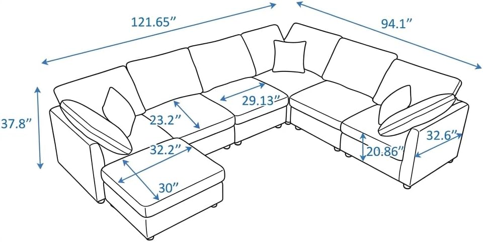 7 Seater Oversized Modular Sectional Sofa Deep Seat Cloud Couch - Free Combination Convertible Lounge Sofa Couch with Movable Ottoman for Living Room Apartment Office