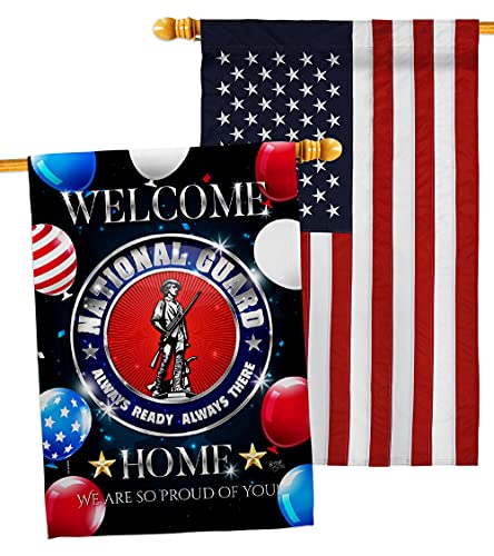 Breeze Decor Welcome Home National Guard House Flag Pack Armed Forces ANG United State American Military Veteran Retire Official Embroidery Banner Small Garden Yard Gift Double-Sided, Made in USA