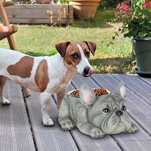 Exhart French Bulldog Bowl, Adorable/Durable Resin Dog Décor, Stainless Steel Bowl, 12.5"X9.5"X6.5" #TOP1