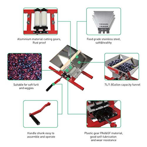 Splendor Fruit Crusher Wine Making Crushes By Handle Nylon Gear Manual Grinder Wine Pressing Stainless Steel 1.8 Gallon #TOP2