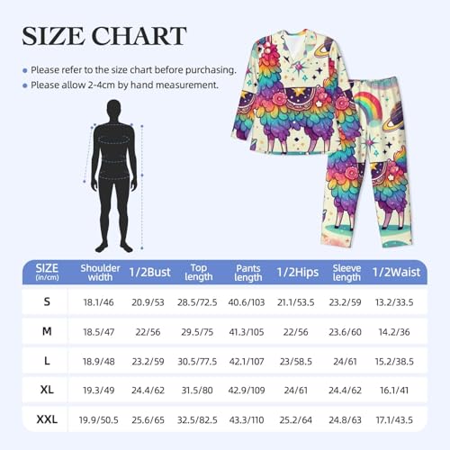 Mens Long Sleeves Pajama Set Space Rainbow Llamacorn Cozy Two-Piece Loungewear For Nighttime Comfort,Casual Wear2
