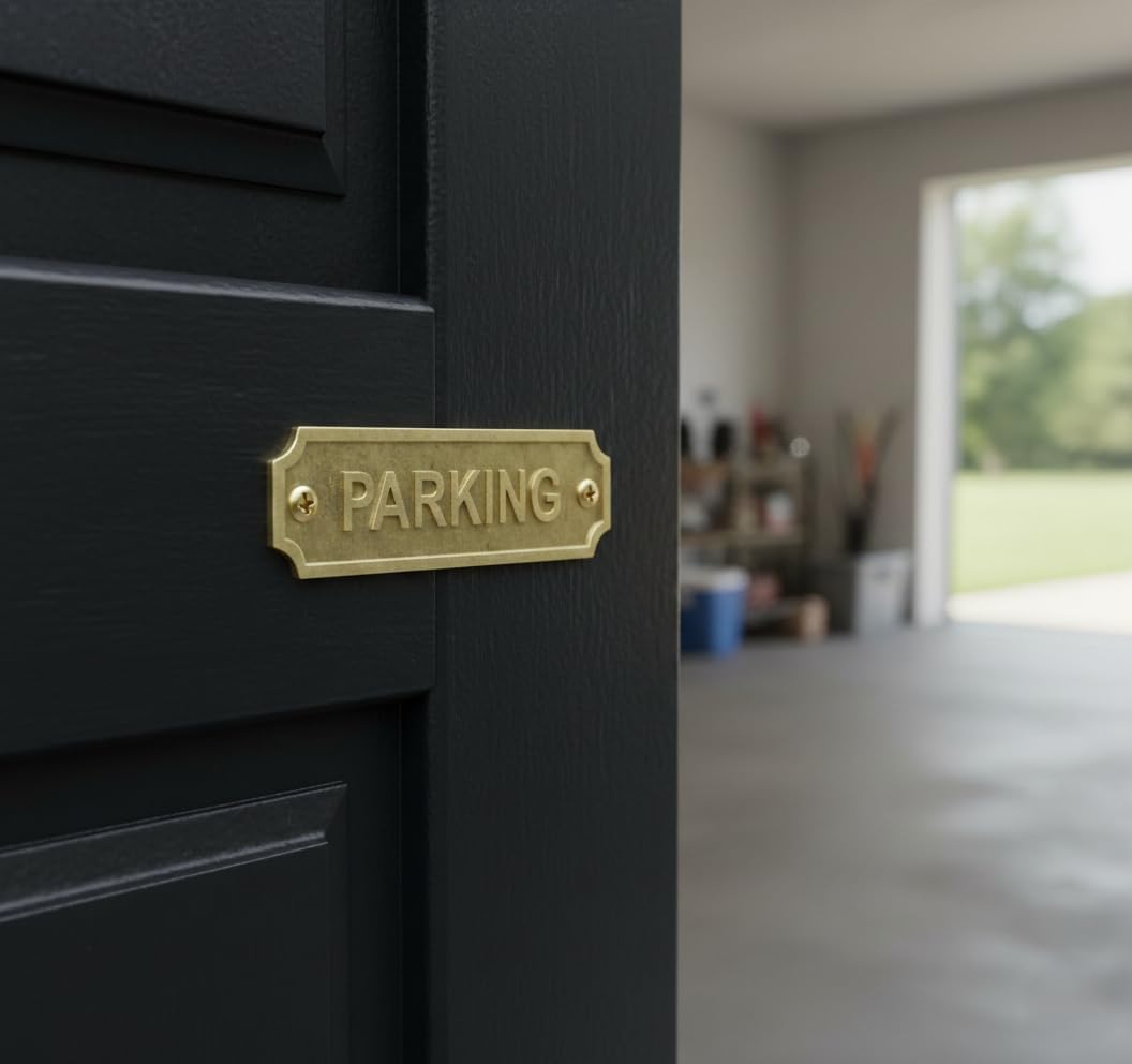 Solid Brass PARKING Sign Plaque 22x5 cm Wall Mount Door Plate with Screws for Home Office Garage Driveway Reserved Parking Space Identification Signage