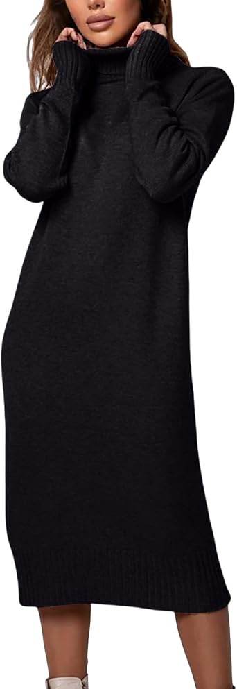 Maxi Sweater Dresses for Women Trendy Half High Collar Knitted Dress Casual Fall Winter Long Sleeve Elegant Long Gowns
