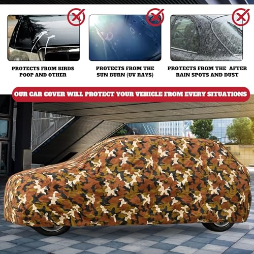 Image of Car Cover for Kia Sonet All Model & Years (2020-2024) 100% Waterproof with Mirror Pockets, Triple Stitched Bottom Elastic Dustproof Full Body Protection Heat & UV Resistant, Jungle