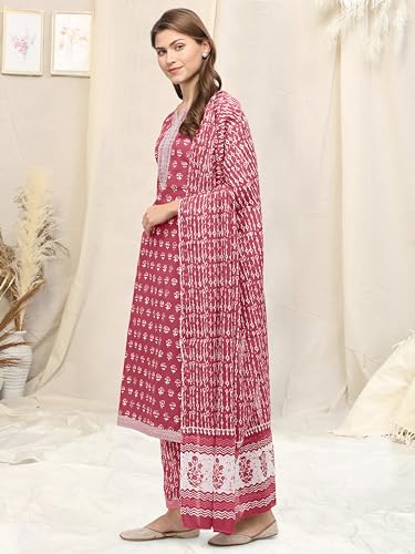 Image of MIRCHI FASHION Pure Cotton Straight Kurta Set with Dupatta | 3 Piece Ethnic Kurta Pant Set Office Wear Salwar Kurta Set for Women