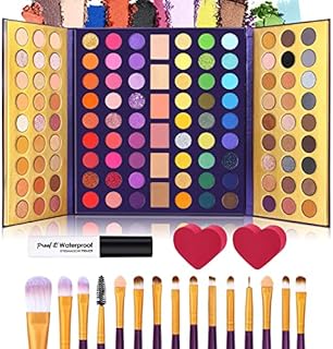 UCANBE 5pcs Eyeshadow Makeup Set -114 Shades MIRROR Eye Shadow Palette, 15 Soft Brushes Set, 1 Eye Primer Base, 2 Make up Blending Sponges, All In One Gift Kit