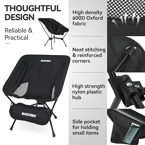 Image of MARCHWAY Lightweight Folding Camping Chair with Spring Lock, Stable Compact Portable for Outdoor Camp, Travel, Beach, Picnic, Festival, Hiking, Backpacking (Lowback Black)