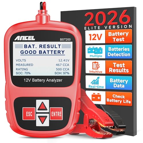 ANCEL BST200 Car Battery Tester 12V Battery Load Tester, 100-1100 CCA Automotive Digital Analyzer Tool with Upgraded Reinforced Clamps for Car Truck SUV Motorcycle Boat Marine Vehicles