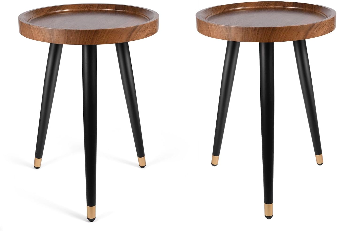 Plant Stand Indoor,Mid Century Walnut Wood Plant Table, Heavy Duty Metal Tall Flower Pot Stand,Modern Round Small Side End Table with Raised Design(12"x17") (2, 12 x 17 in)