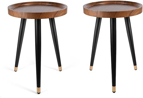 Miniatura 9 de Soporte para plantas para interiores, mesa de madera de nogal de mediados de siglo, soporte alto de metal resistente para macetas, mesa auxiliar