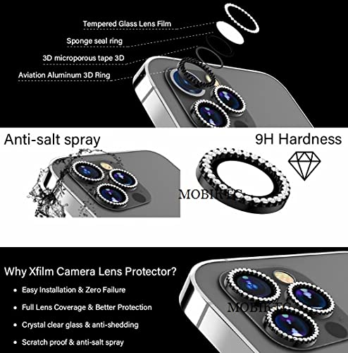 Image of For iPhone 13 Pro {6.1} | For iPhone 13 Pro Max (6.7) Camera Lens Protector Tempered Glass [Set of 3] (High Definition Anti-Scratch /Dust Metal Ring Film) Camera Lens Protector For iPhone13 Pro | For iPhone13 Pro Max - Black Glitter