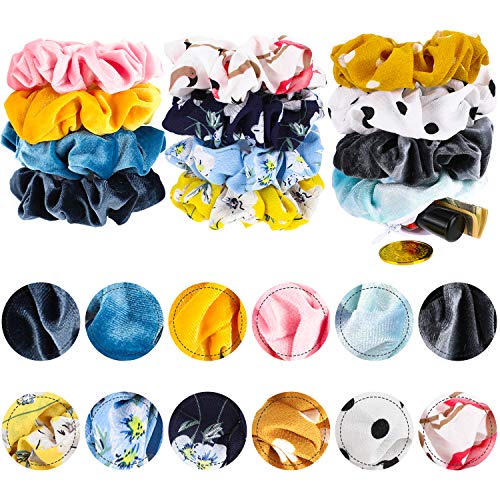 12 Pieces Velvet Chiffon Pocket Hair Scrunchies Elastic Hair Bands with Zipper Pocket Colorful Hidden Pocket Hair Ties Hair Accessories for Women Girls Decoration Favors