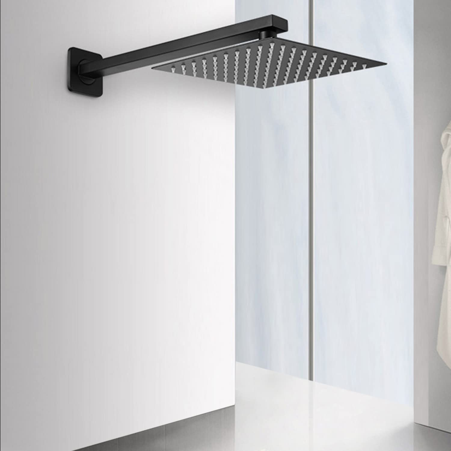 Braccio Doccia Nero 40 Cm - Acciaio Inox A2 V2A - Prolunga Per Soffione Doccia Fisso - Foto 6