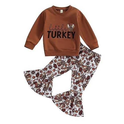 BemeyourBBs Toddler Baby Girl Thanksgiving Outfit Turkey Long Sleeve Sweatshirt Top with Bell Bottom Pants Set Fall Clothes