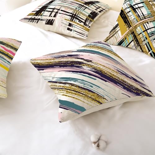 Housses de coussin effet lin de qualité supérieure géométrique beige anthracite 45x45 - 3