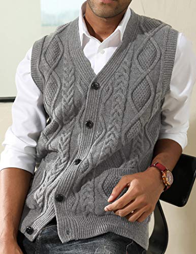 PJ PAUL JONES Men's Sweater Vest V-Neck Sleeveless Cable Knitted Cardigan Vest3