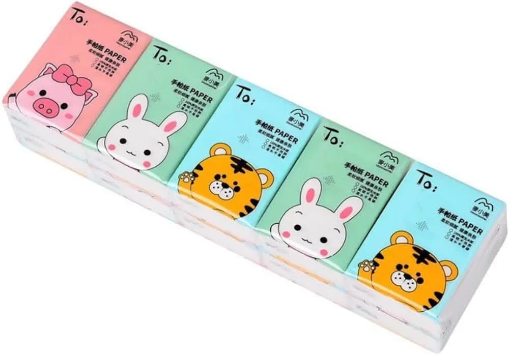 Pocket Tissue Papers, 100% Skin-safe Sleek Tissue Papers for Bathroom, Bedroom, Car, Offic, Cute Animal Design, Pack of 10-image-43
