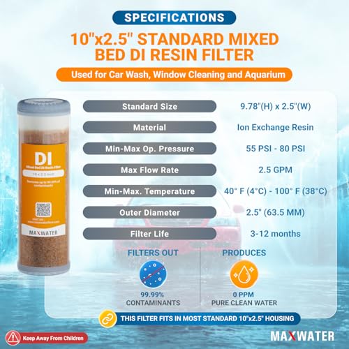 Image of Refillable Mixed Bed DI Resin Filter Cartridge Fits most wide style 3 inch openings standard 10 inch size WH Filter Housings and Systems