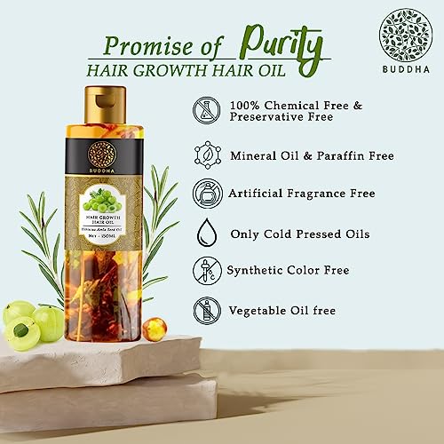 Image of Buddha Natural Hair Regrowth Oil (150ml) - Supports Hair Growth, Hair Fall Control, Stronger, Thicker & Fuller Hair | Herbal Blend for Men & Women
