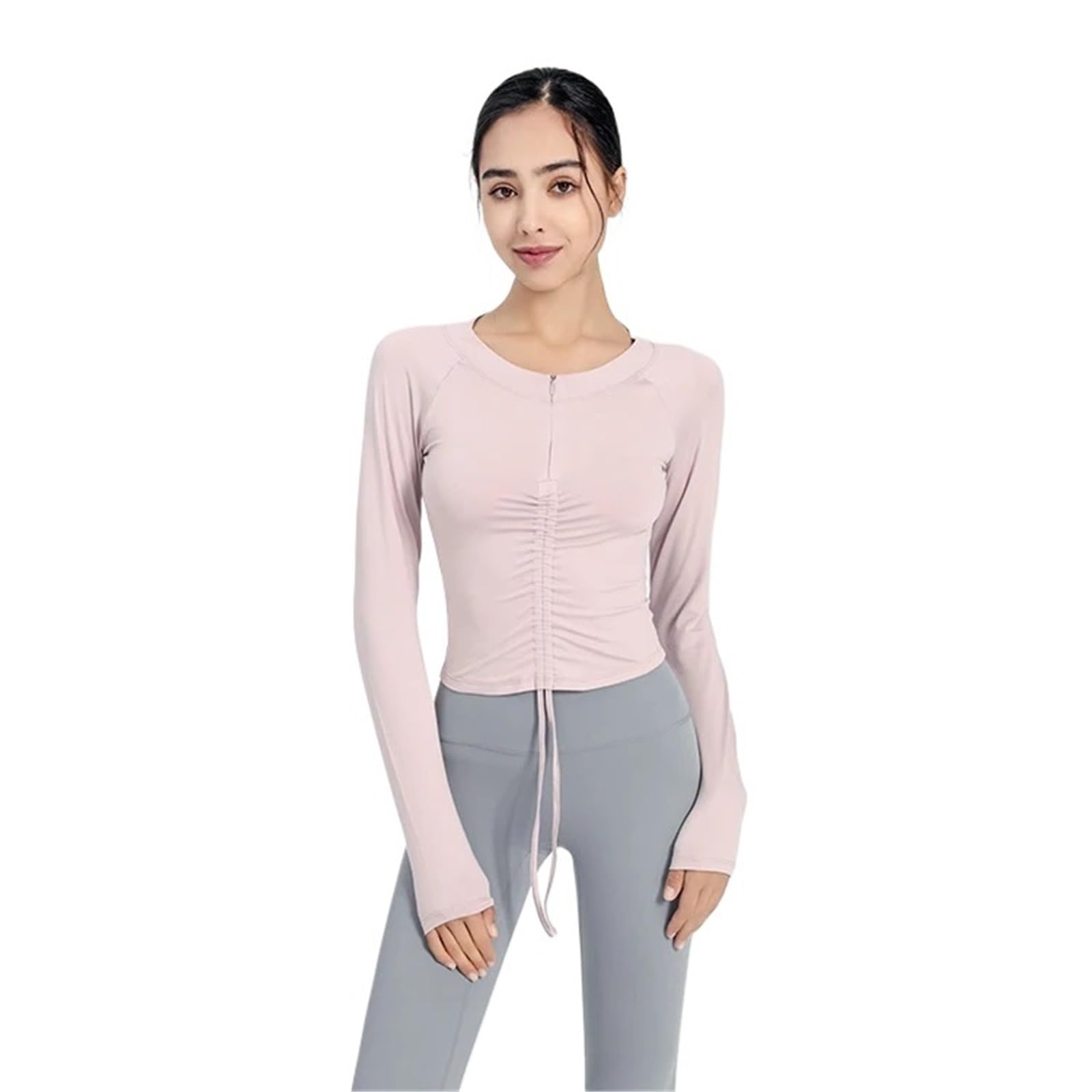 Camicia a Maniche Lunghe Semi Zip con Coulisse Frontale Top da Yoga Donna Sport Activewear Top da Corsa for Fitness Camicetta Femminile Palestra da Donna per Sport Casual