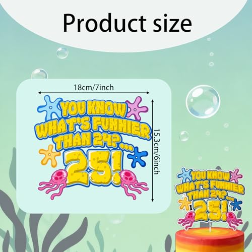What's Funnier Than 24? 25! Cake Topper, Yellow Sponge Style 25th Birthday Cake Decor, Glitter Cardstock with Acrylic Stick, Funny 25 Birthday Party Supplies for Men Women by Lanjiesh - Used condition - Image 2