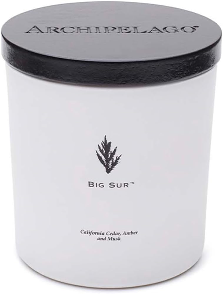 Archipelago Botanicals Big Sur Luxe Candle, California Cedar, Amber and Musk Scent, Elegant White Glass Jar Candle, Coconut Wax, Double Wicks Burn 100 Hours (13 oz)