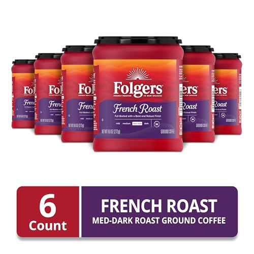 Image of Folgers French Roast Ground Coffee, Medium-Dark, 6 (9.6 Oz.) Canisters | 9.6-oz. canisters, medium-dark roast coffee