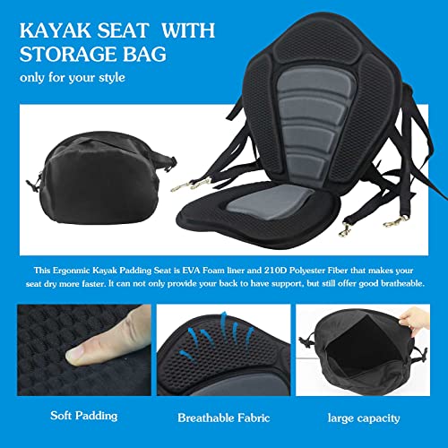 Kayak Seat Deluxe Padded Fishing Boat Seat Deluxe Sit-On-Top Canoe Seat Cushioned - 2 Pcs Comfortable Backrest Support Universal Sit With Adjustable Straps Detachable Storage Bag #TOP3