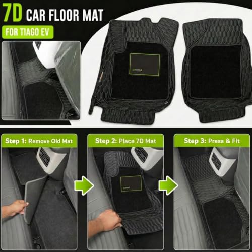 Image of EV MASTER 7D Car Floor Mats for TATA Tiago Hybrid (2026 Onwards) Complete Set | All Weather | Anti-Slip | Luxury Premium Car Mat | Full Coverage | Custom Fitted Car Foot Mats
