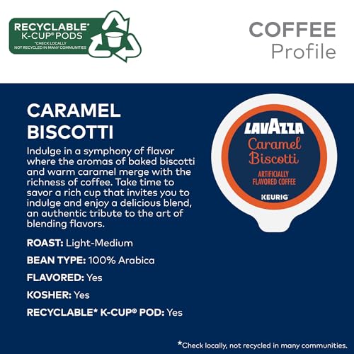 Image of Lavazza Caramel Biscotti Coffee, Single Serve Keurig K-Cup Pods, Flavored Coffee, 60-Count Box (6 Packs of 10)