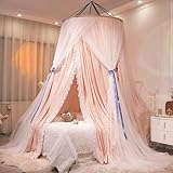 Kertnic Luxurious Bed Canopy for Girls & Adults, Large Elegant Double Layer Bed Curtain Canopy Drapes, Round Dome Lace Princess Canopies Netting (Star)