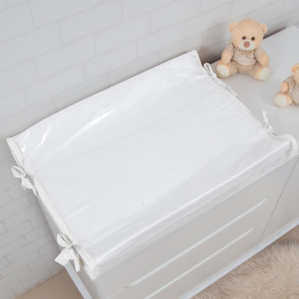 Trocador Americano Bebe Comoda Fralda Com Abas Impermeavel Anatomico Com Capa Plástica Microfibra Macia Branco (65cm x 40cm)