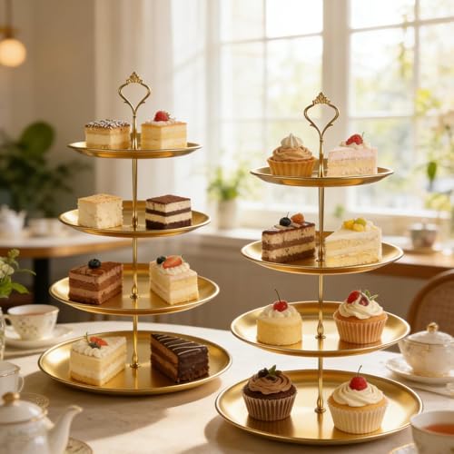 Oungy 2 Pack 4 Tier Cupcake Stand, 17.1" Gold Dessert Stands for Dessert Table, Stainless Steel Tiered Tray Stand for Wedding, Birthday & Party by Oungy - Image 7
