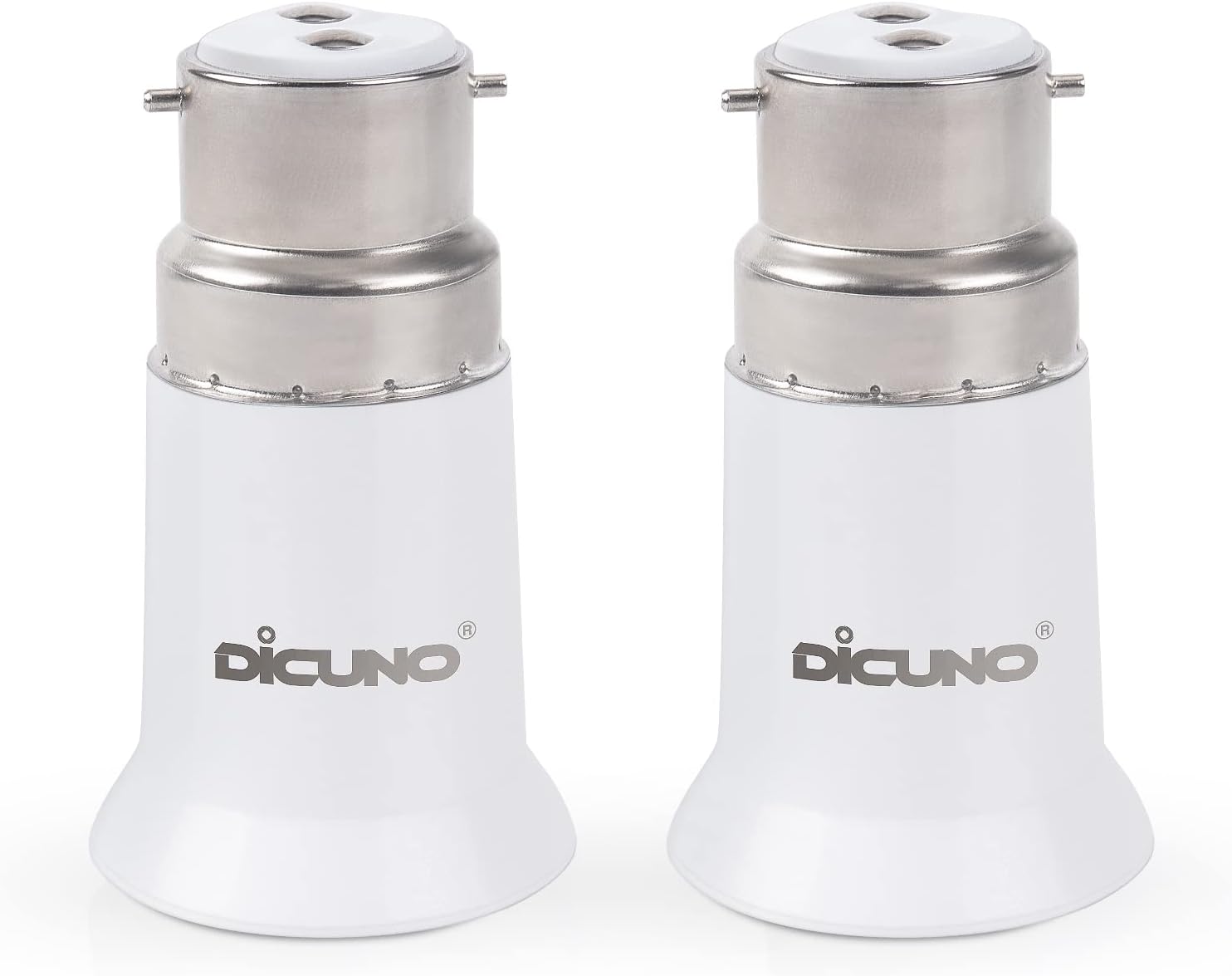 DiCUNO B22 to E27 Socket Converter, Socket Adapter, Bayonet to Screw Edison, BC to ES Lamp Base Adapter for LED Bulbs and Incandescent Bulbs and CFL Bulbs-2 Packs