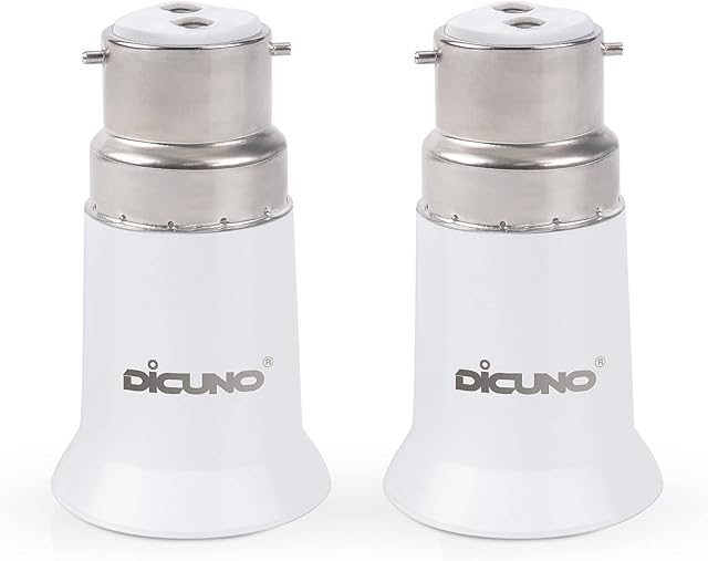 DiCUNO B22 to E27 Socket Converter, Socket Adapter, Bayonet to Screw Edison, BC to ES Lamp Base Adapter for LED Bulbs and Incandescent Bulbs and CFL Bulbs--2 Packs