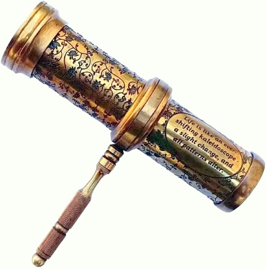 Antique Hand Carved Brass Twist Kaleidoscope for Adult and Kids || Vintage Look Kaleidoscope - Antique Finish with Brass Handle