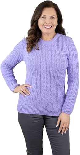 Fashion Friendly Ladies' Round Neck Cable Jumper - Lilac Extra Large