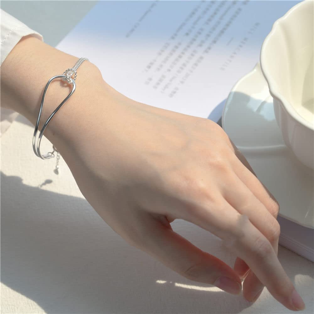 Armband Damen Silber,925 Sterling Silber Armband Minimalistische Knotenlinien Freundschaftsarmband Einstellbare Schmuckgeschenke Für Frau Freundin Zum Geburtstag