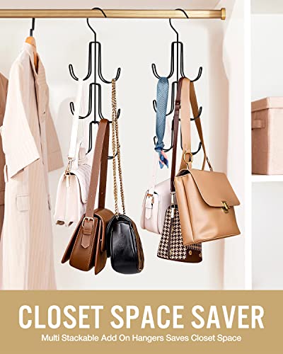 2Pack Purse Hanger Organizer For Closet Handbag Silver Metal Holder, Hanging Closet Organization Storage Scarves, Men's Ties, Women's Shawls, Backpacks, Belts, Accessories, Clothes (Black) #TOP3