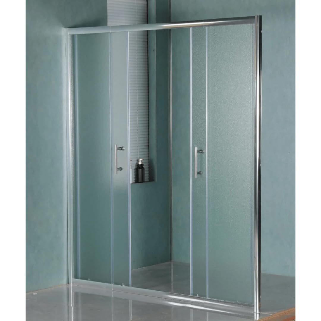 Mampara de ducha de 170 cm, apertura central con cuatro cristales de pared de cristal templado satinado