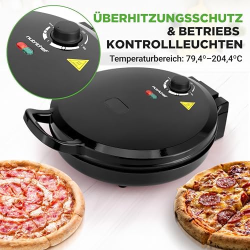 Bild 3 - NutriChef Elektrischer Pizzaofen Schwarz – 1500W Kompaktgerät für 30cm Pizza Antihaftplatte für Pizza, Toast & Gebäck – Temperaturbereich 80–200°C